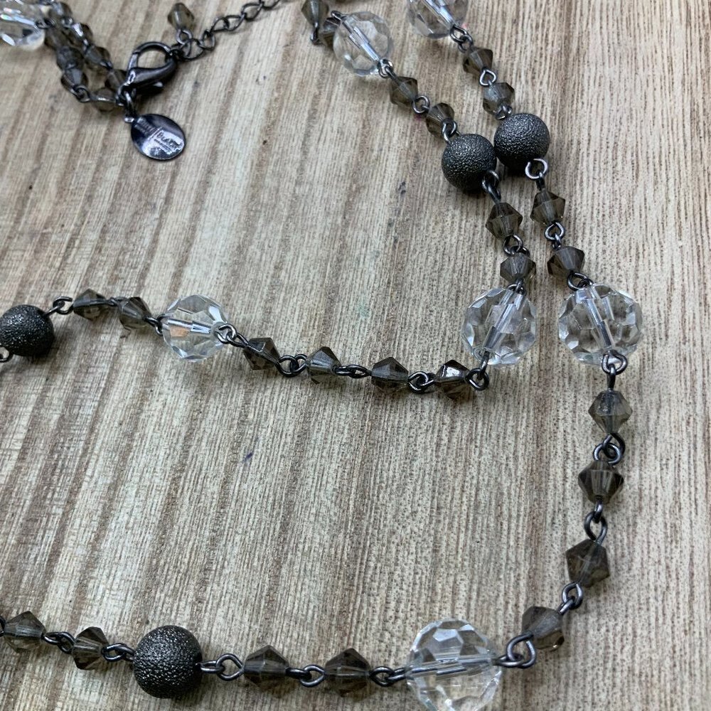 White House Black Market Double Strands Beaded Silver Tone Necklace